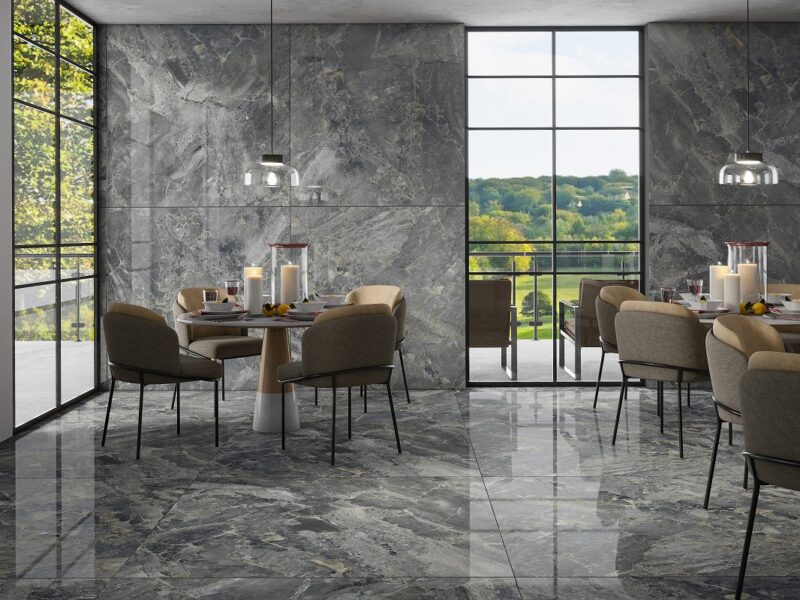 BRECCIA SIENA ANTHRACITE 100x100 High Glossy 3D