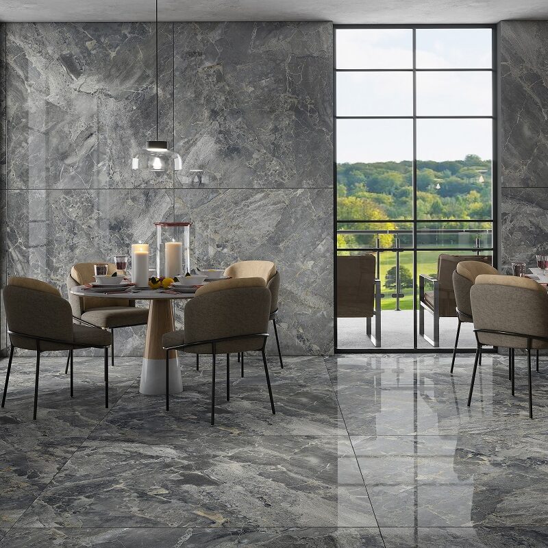 BRECCIA SIENA ANTHRACITE 100x100 High Glossy 3D