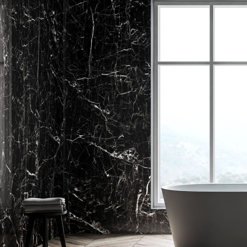 Interior,Of,Minimalistic,Loft,Bathroom,With,Grey,And,Dark,Wooden