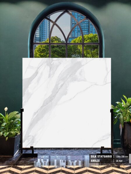 STATUARIO AMAZE 1200x1200 Silk Matt Preview Mẫu 120x120 kết hợp bề mặt bóng và mờ
