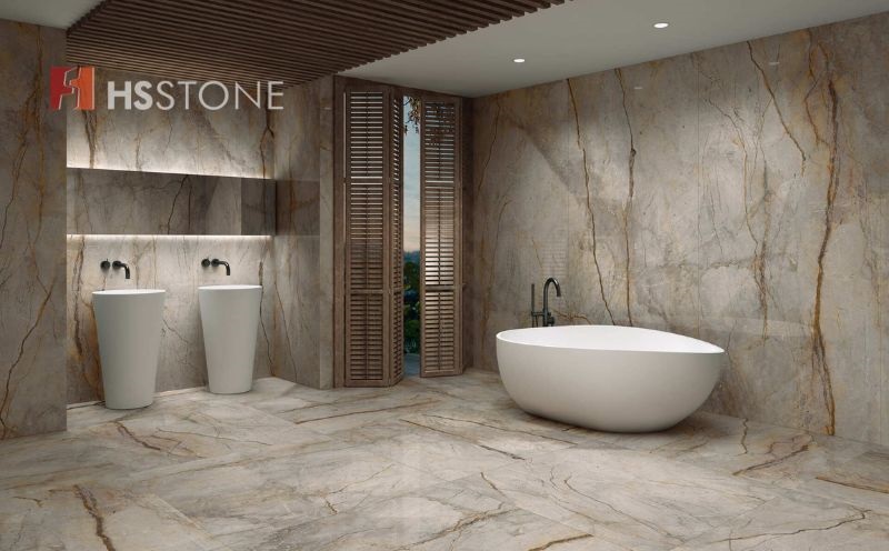 Gạch kích thước lớn vân đá ứng dụng cho phòng tắm đẹp
