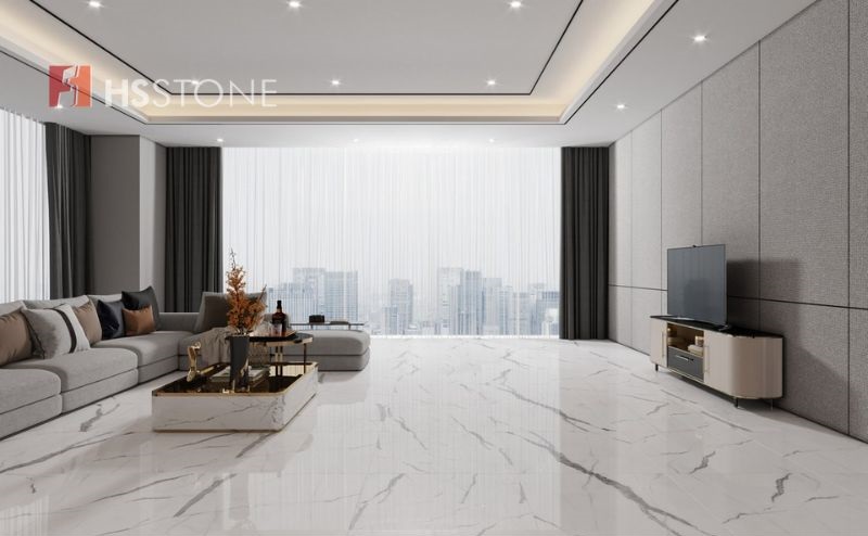 Mẫu gạch kích thước lớn vân đá tự nhiên trắng vân mây