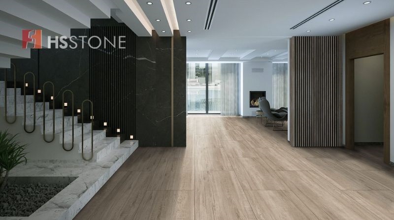 Mẫu gạch kích thước lớn vân gỗ chân thật, ấm cúng