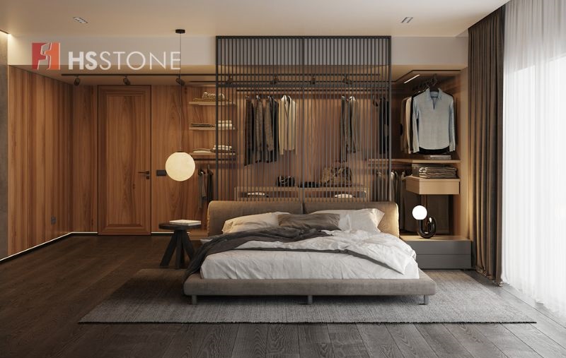 Mẫu gạch kích thước lớn vân gỗ cho phòng ngủ ấm cúng