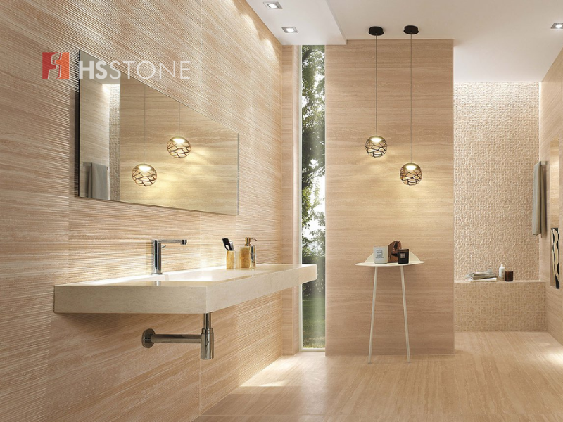ung dung gach travertine de op tuong phong tam am ap Ứng dụng gạch travertine để ốp tường phòng tắm ấm áp