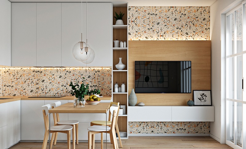 Mẫu film dán nội thất vân đá mài Terrazzo