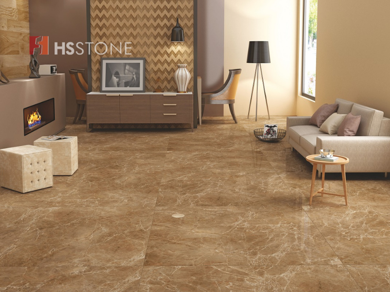 Mẫu gạch lát nền tông màu nâu vân đá tạo cảm giác ấm cúng