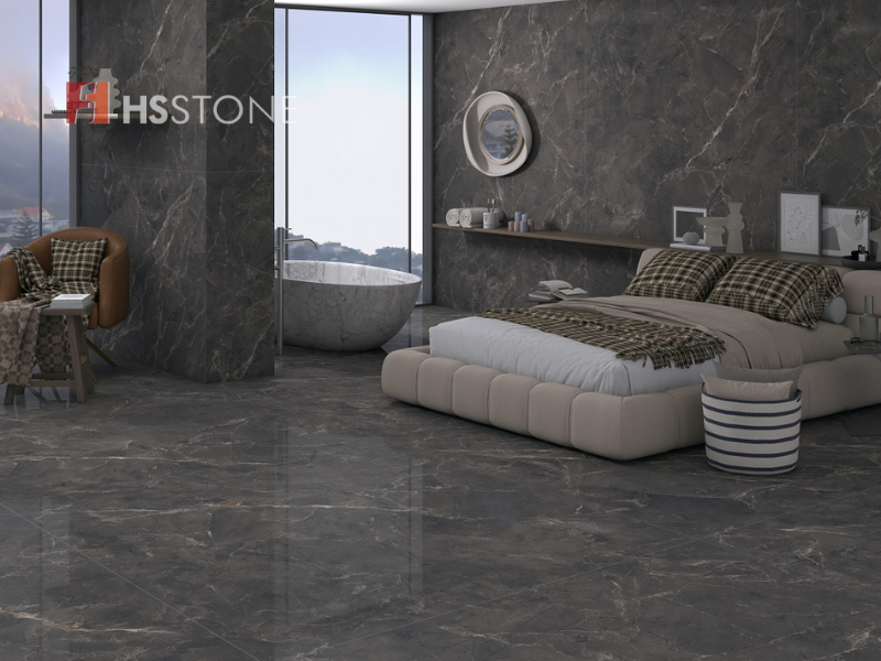 Mẫu gạch lát nền vân đá kích thước 80x80 màu xám sang trọng