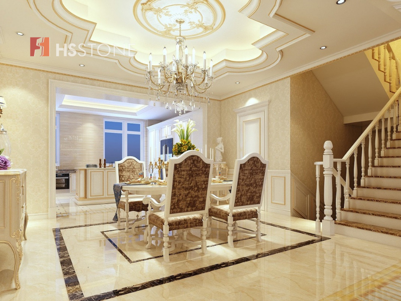 Mẫu gạch vân đá tông màu vàng lát nền tạo cảm giác thịnh vượng