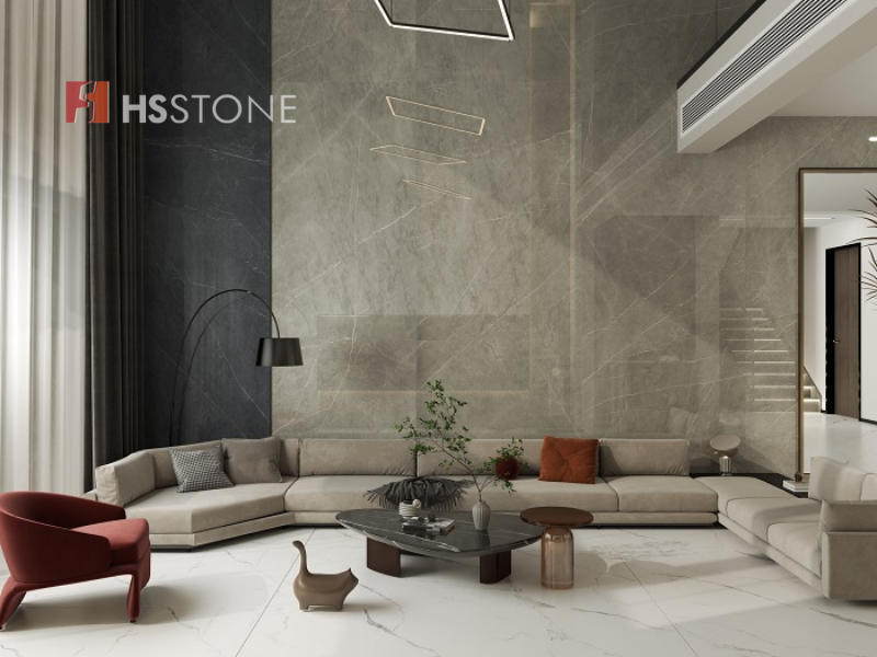 phoi mau gach op tuong phong khach tuong phan voi gach lat nen Phối màu gạch ốp tường phòng khách tương phản với gạch lát nền