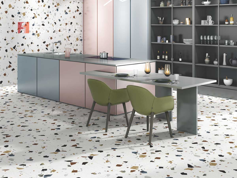 Gạch họa tiết Terrazzo sẽ tạo nên không gian trẻ trung cho căn bếp