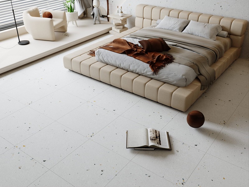 gach phong ngu van da terrazzo giup can phong them ca tinh Gạch phòng ngủ vân đá Terrazzo giúp căn phòng thêm cá tính
