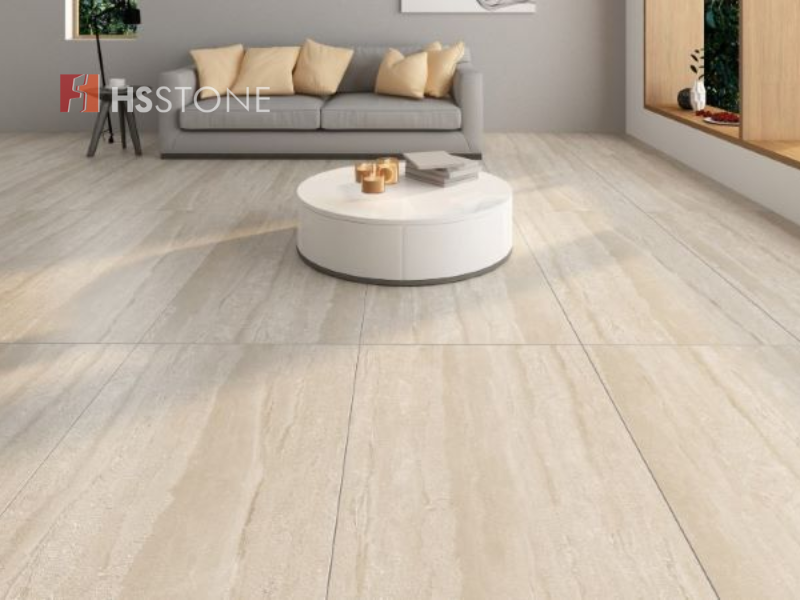 Mẫu gạch vân đá travertine cho phòng khách