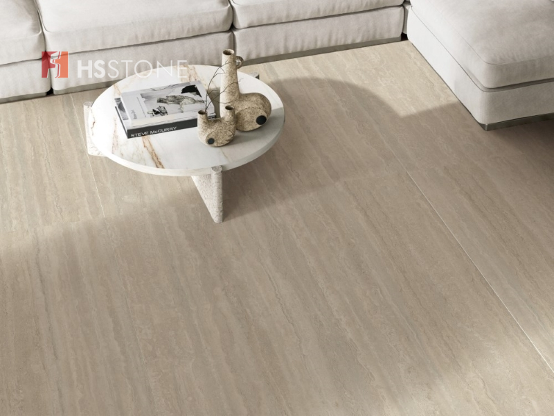 Mẫu gạch vân đá travertine màu nâu nhạt
