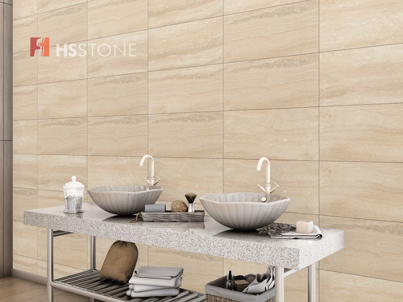 Mẫu gạch vân đá travertine màu vàng nhạt