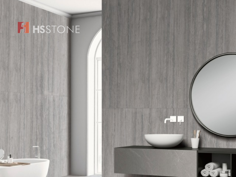 Mẫu gạch vân đá travertine màu xám ghi sâu lắng