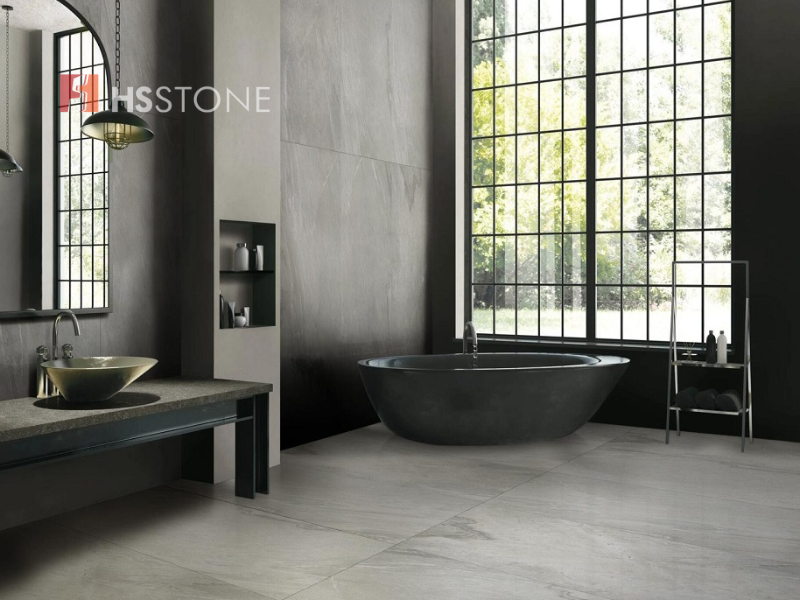 Tone màu gạch lát nền nhà màu xám tạo chiều sâu lịch lãm