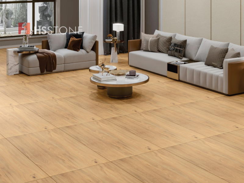 Mẫu gạch lát nền giả gỗ cho phòng khách