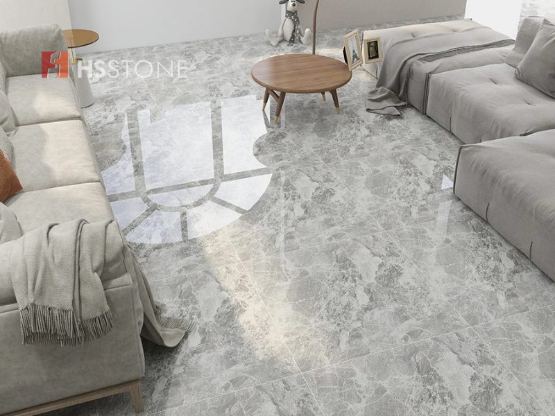 Mẫu gạch lát nền vân đá cho phòng khách