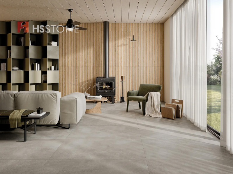 Mẫu gạch lát nền vân xi măng cho phòng khách