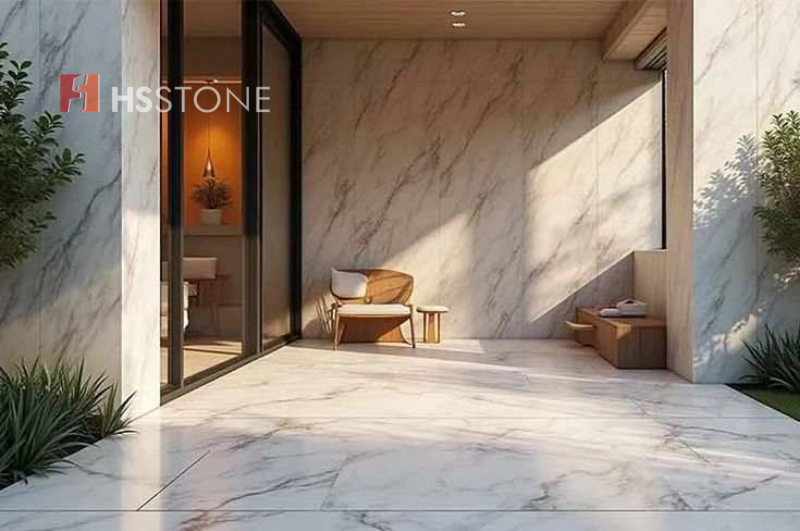 Ứng dụng gạch khổ lớn vân đá cho khu vực ngoại thất