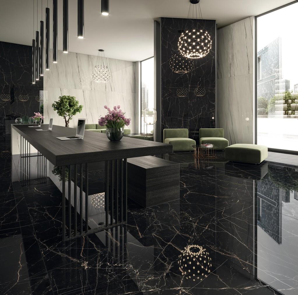 Mẫu gạch Italy vân marble xám và đen